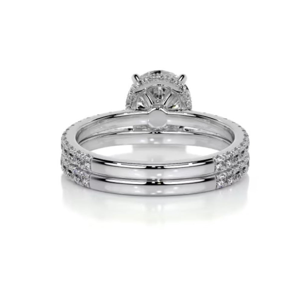 Moissanite Round Cut Hidden Halo Ring Set For Wdding
