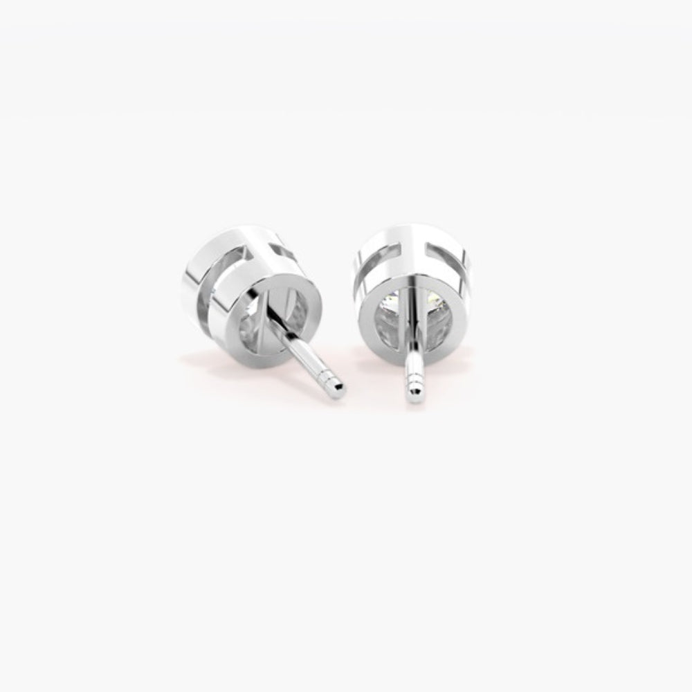 Moissanite Round Cut Solitaire Bezel Set Earring
