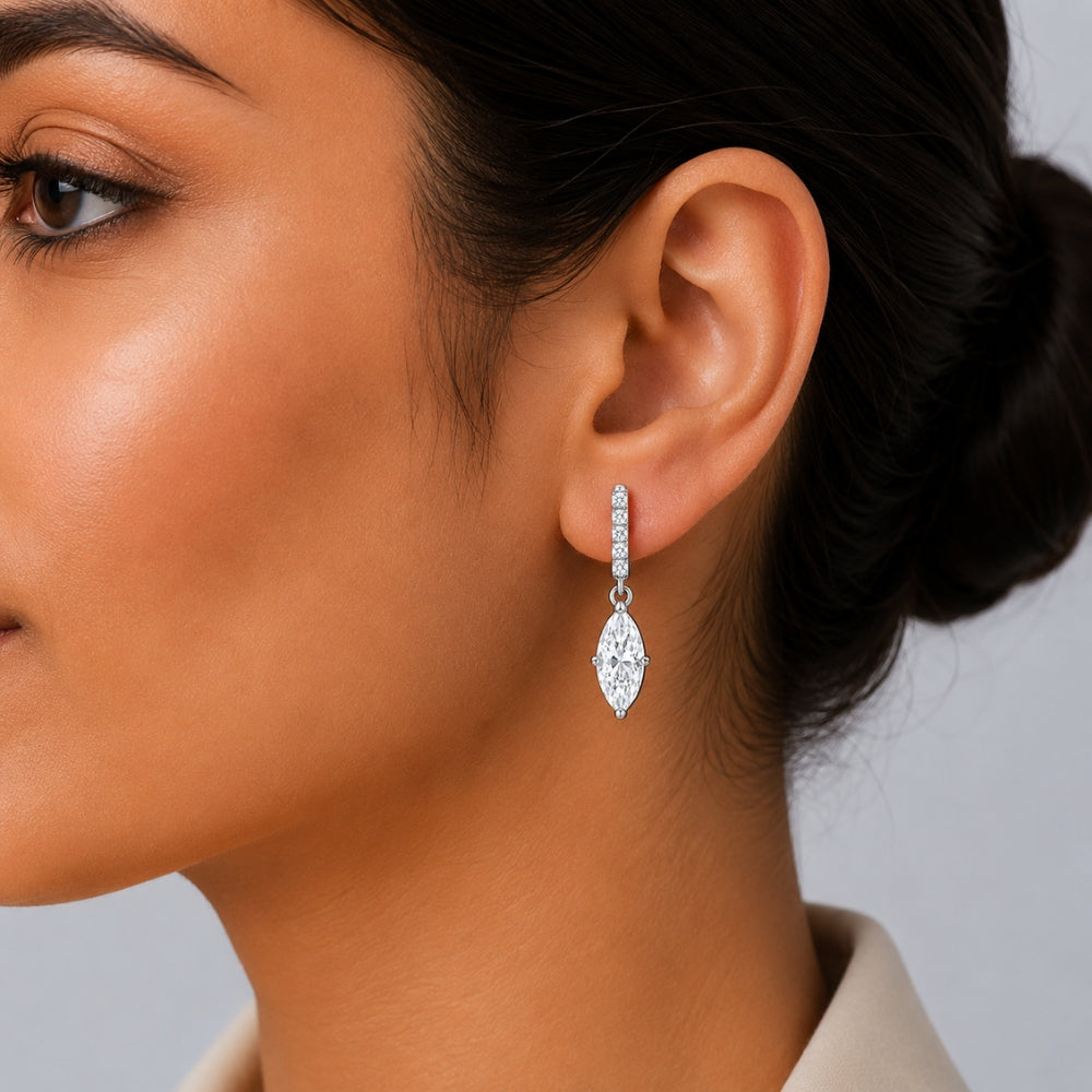 Marquise & Round Cut Moissanite Drop Dangle Earring