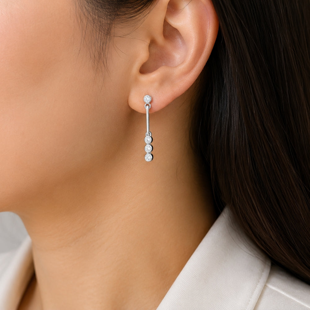 Bezel Set Round Cut Moissanite Elegant Drop Dangle Earrings