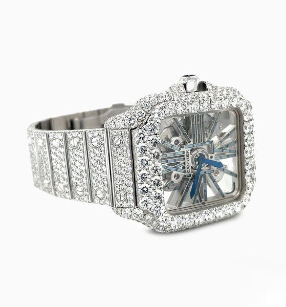 Iced Out Cartier Skeleton Moissanite Diamond Watch Gift for Son