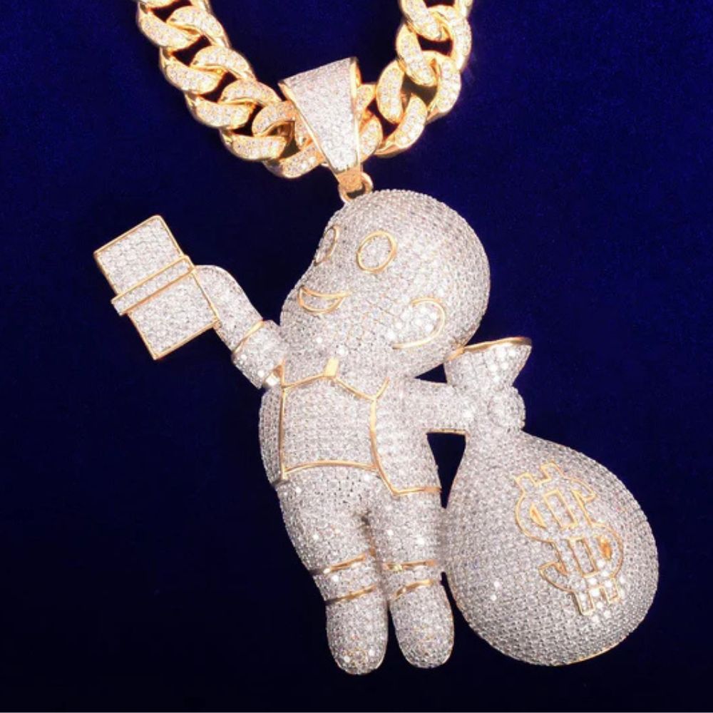 Round Cut Lab Grown Diamond Micro Pave Hip Hop Pendant