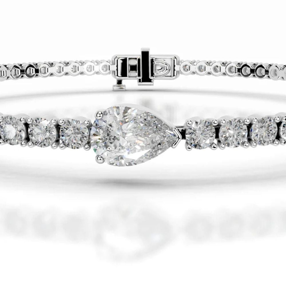 Pear & Round Cut Moissanite Tennis Bracelet For Birthday Gift