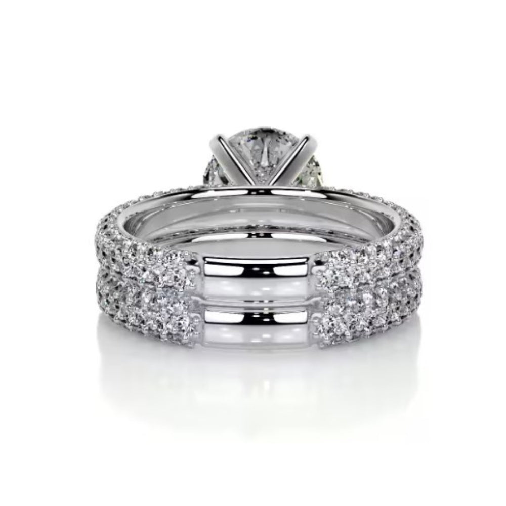 Round Cut VVS1 Moissanite Pave Set Bridal Ring Set