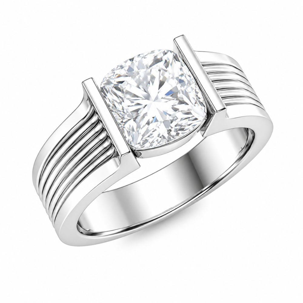 Cushion Cut Lab Grown Diamond Solitaire Bar Set Engagement Ring