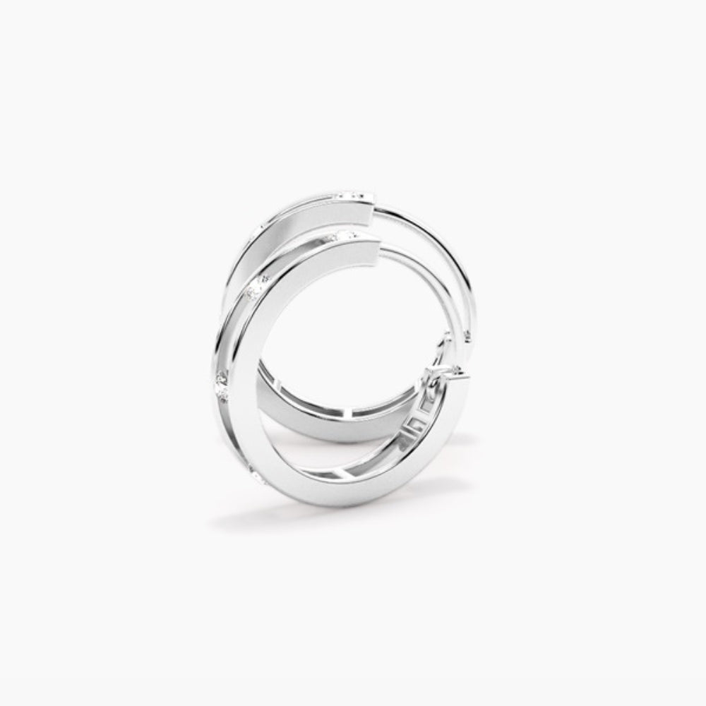 Moissanite Round Cut Distance Pave Set Hoop Earrings