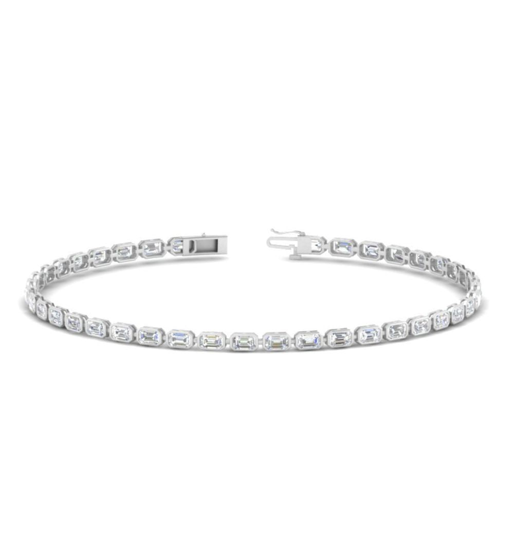 Emerald Cut Moissanite Bezel Set Tennis Bracelet