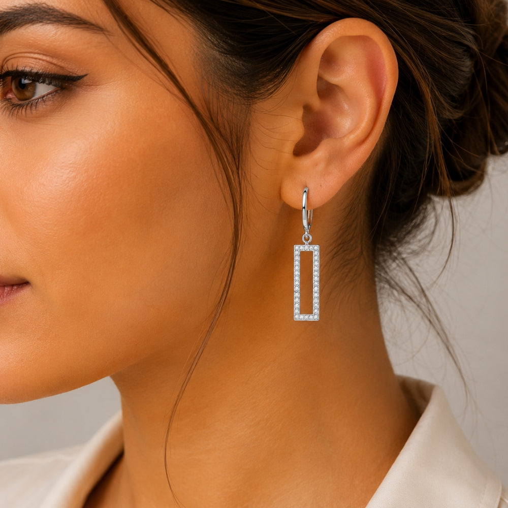 VVS1 Moissanite Round Cut Rectangle Style Drop Dangle Earrings