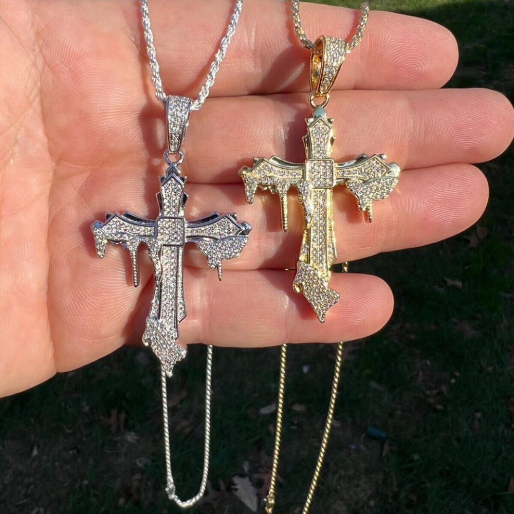 Iced Out Moissanite Diamond Cross Bling Pendant For Men's