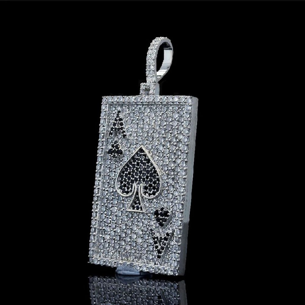 Iced Out Ace Card Moissanite Diamond Rapper Style Hip Hop Pendant