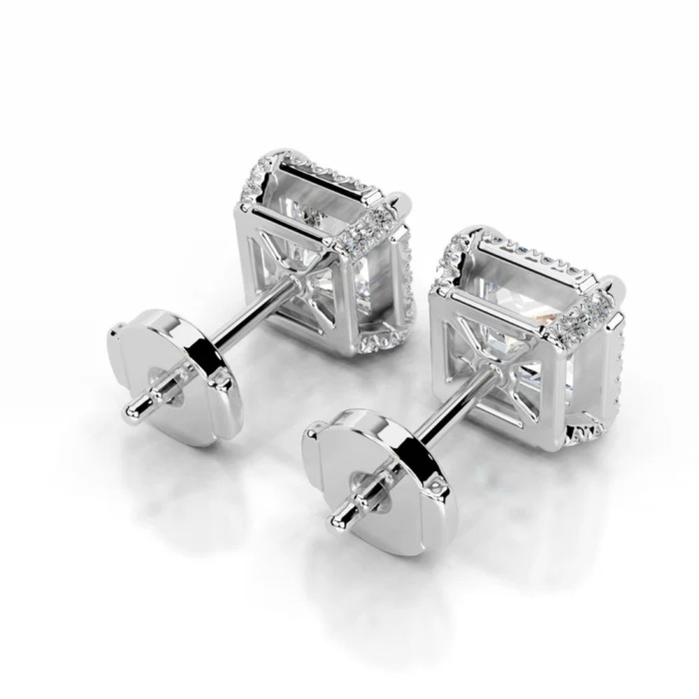 Moissanite Princess Cut Hidden Halo Women Stud Earring