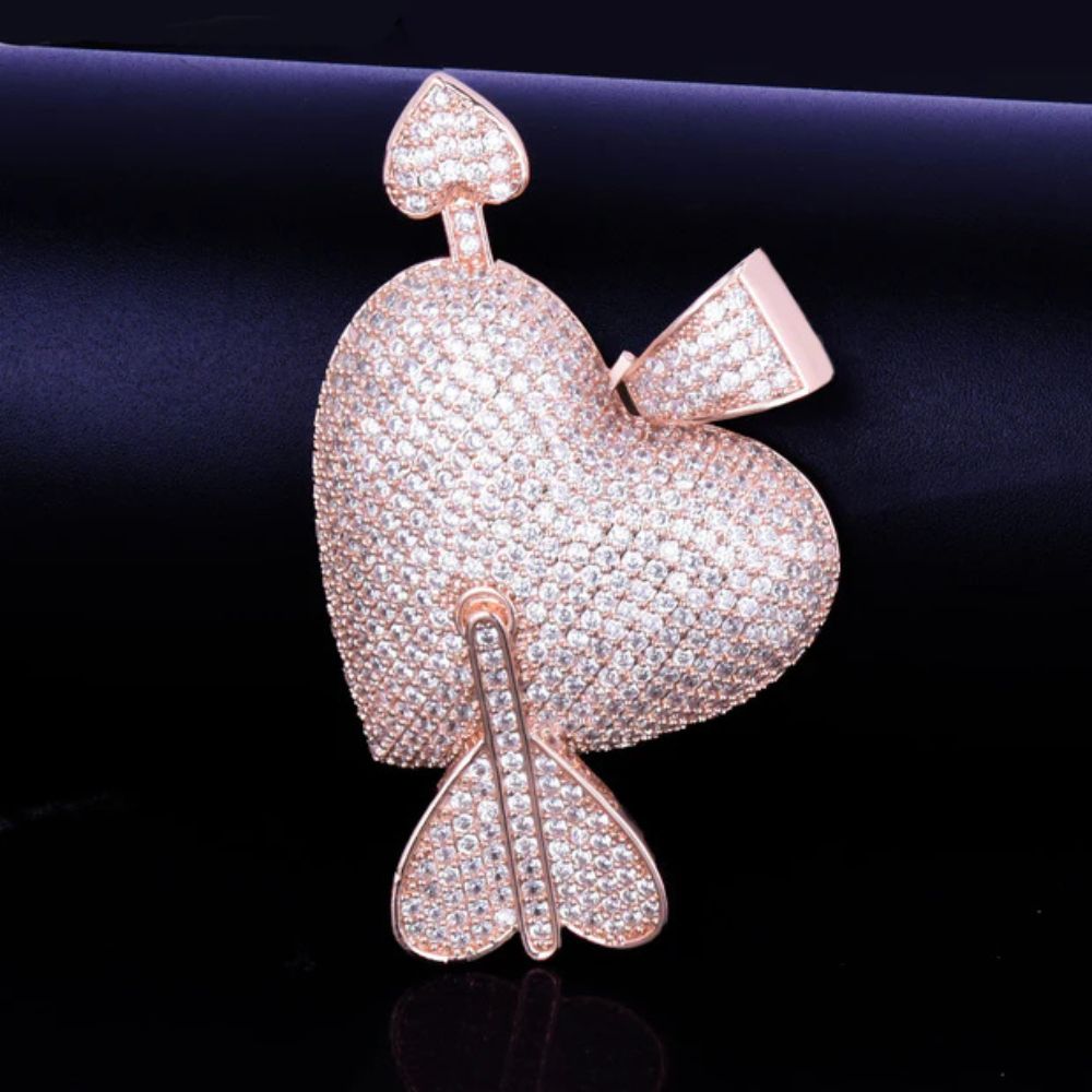 Round Cut Lab Grown Diamond Hip Hop Heart Arrow Pendant