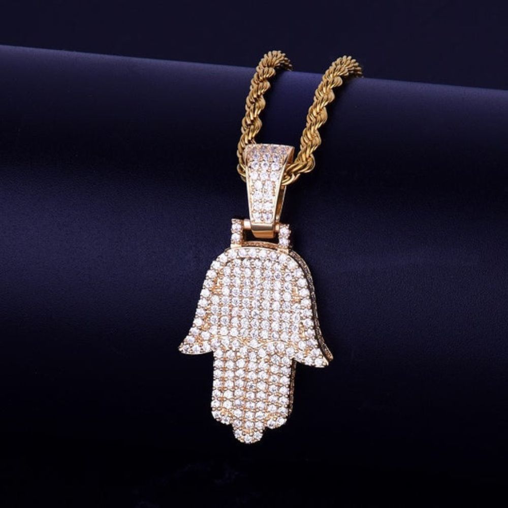 Round Cut Lab Grown Diamond Hamsa Hand Hip Hop Pendant