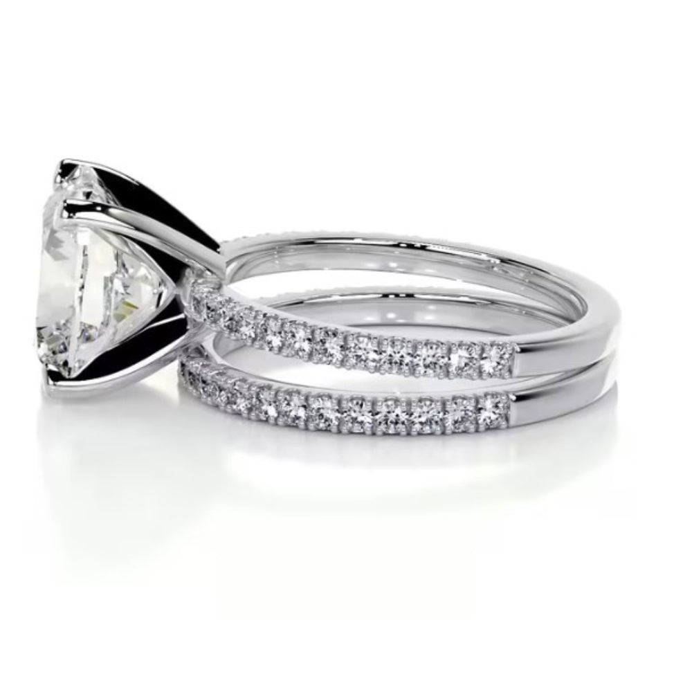 VVS1 Moissanite Cushion Cut Pave Set Wedding Ring Set