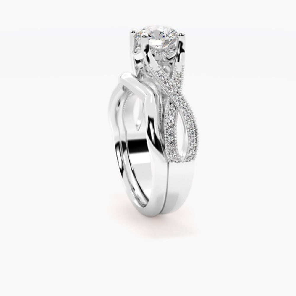 Round Cut Moissanite Hidden Halo Wedding Ring Set