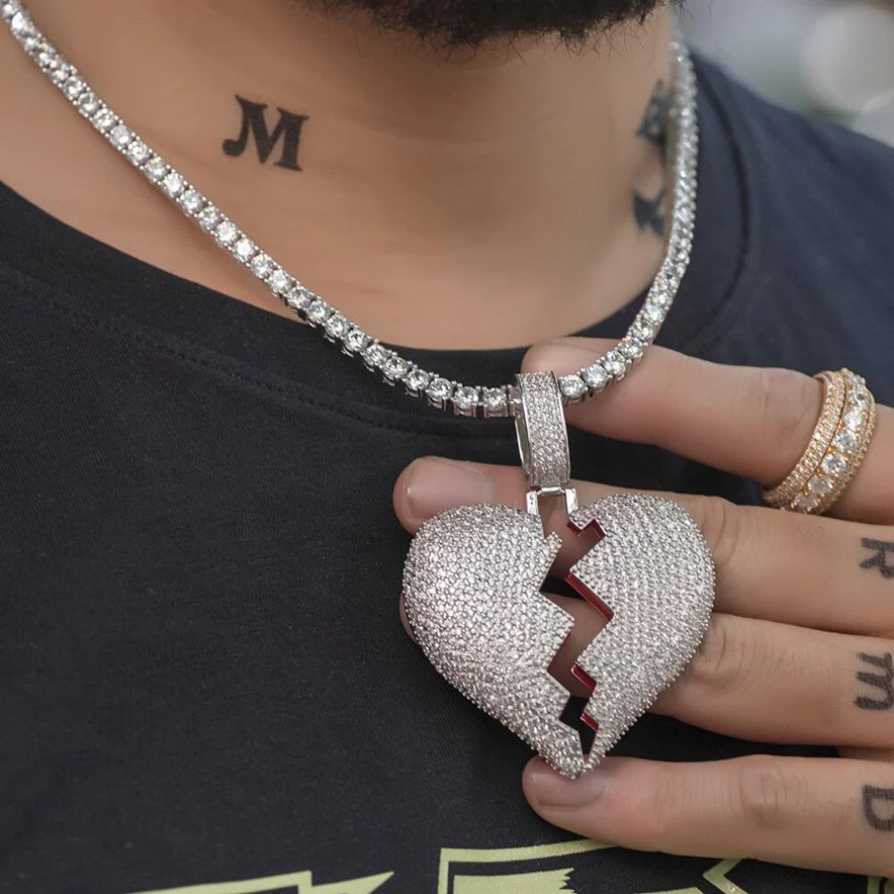 Brocken Heart Moissanite Iced Out Hip Hop Pendant