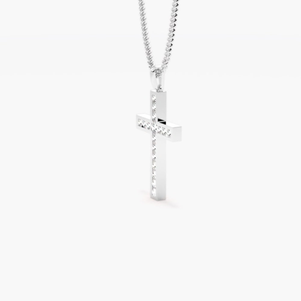 Round Cut Moissanite Criss Cross Channel Set Pendant