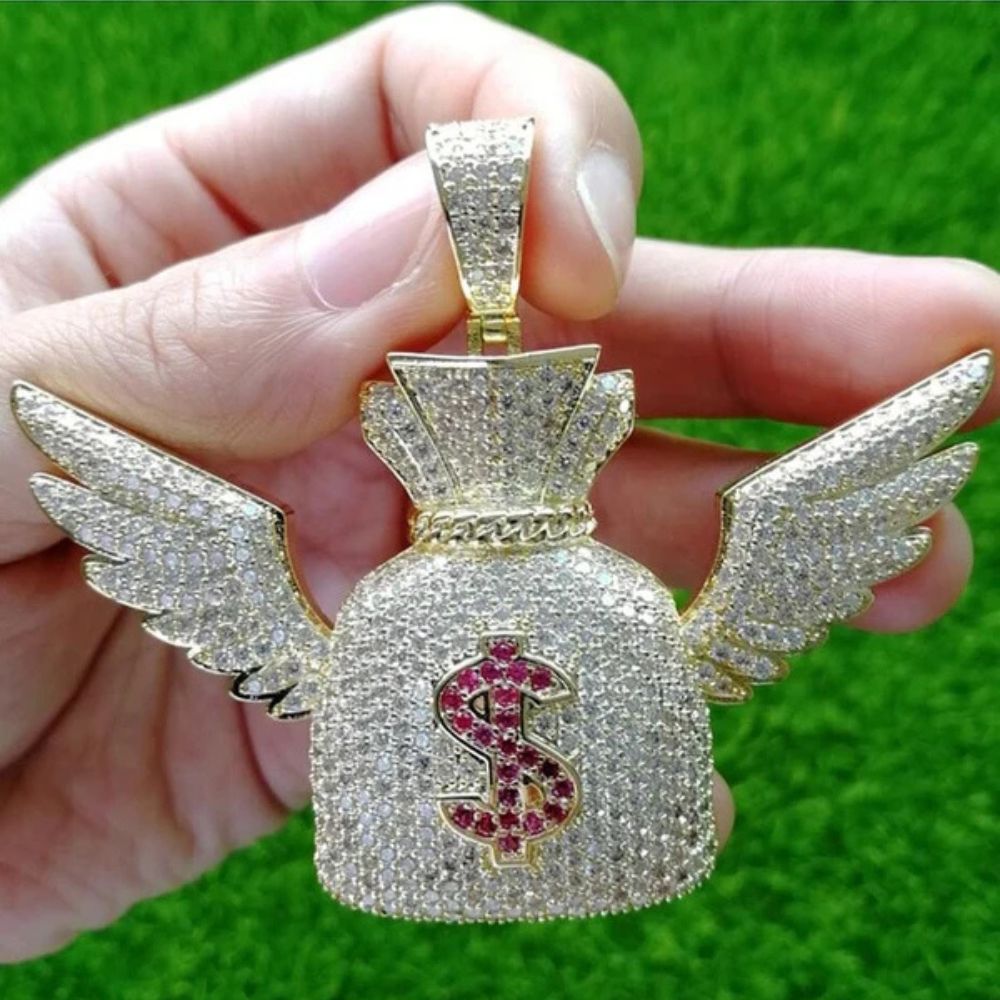 Moissanite Diamond Money Bag Wing Hip Hop Pendant