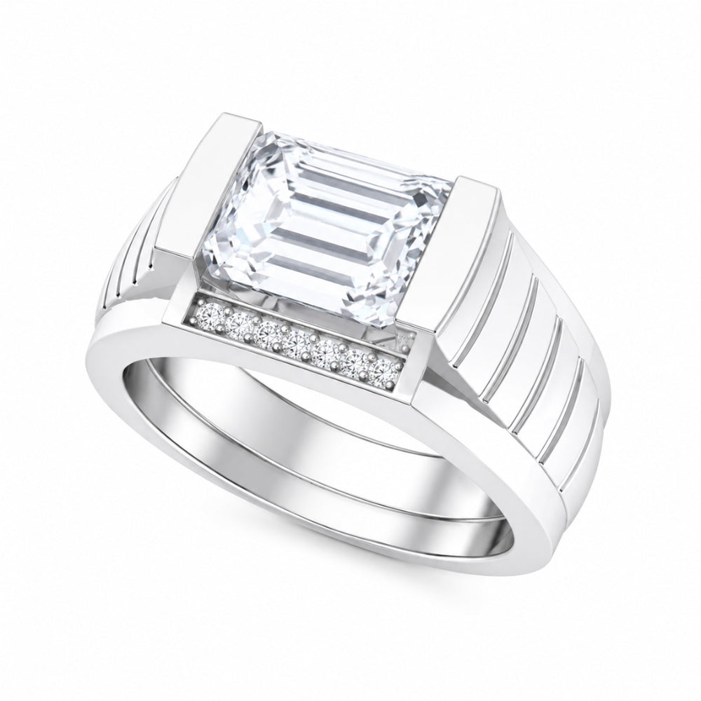 Emerald Cut Lab Grown Diamond Pave Set Engagement Ring