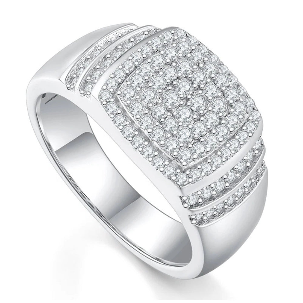 Lab Grown Diamond Round Cut Micro Pave Set Men's Ring For Birthday Gift