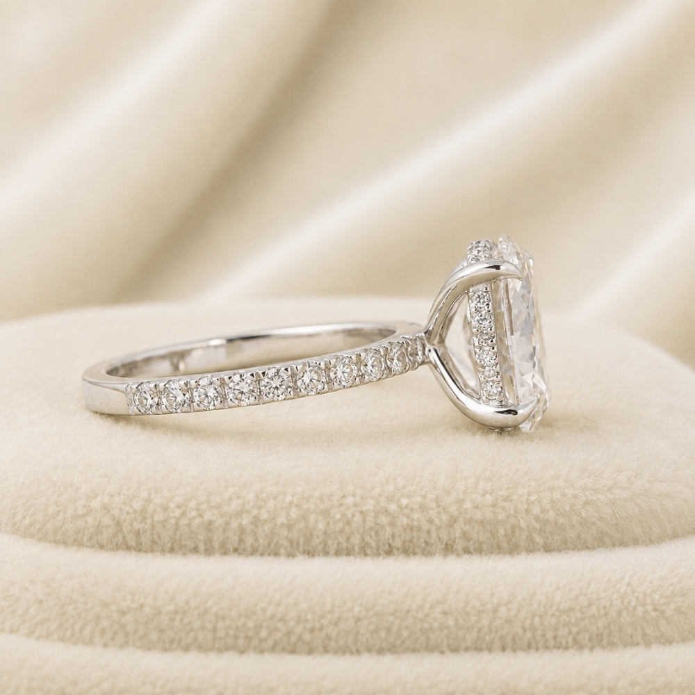 2 Carat Oval Cut Lab Grown Diamond Hidden Halo Engagement Ring