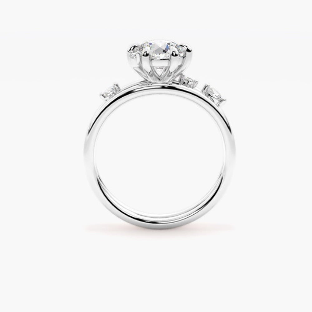 Round Cut Moissanite Unique Style Wedding Ring Set