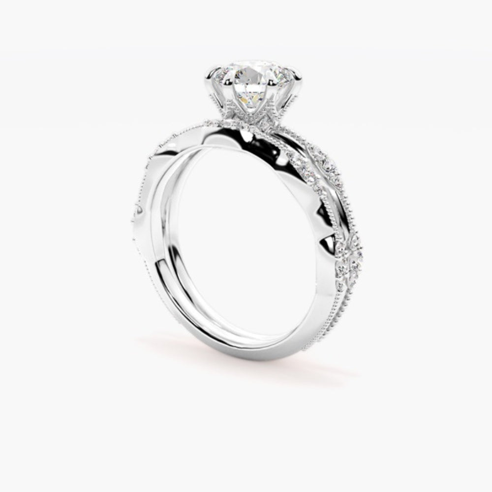 Round Cut Moissanite Filligree Style Wedding Ring Set