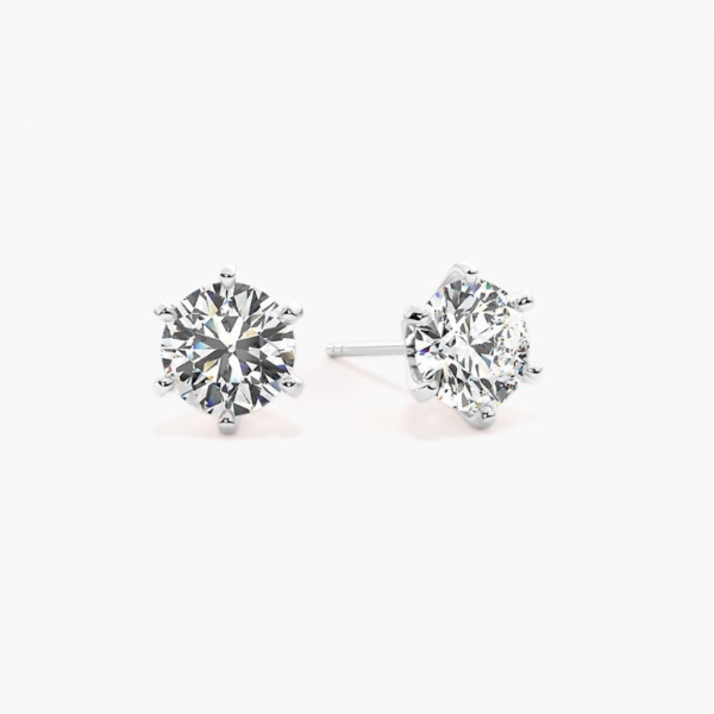 VVS1 Round Cut Six Prong Solitaire Stud Earring
