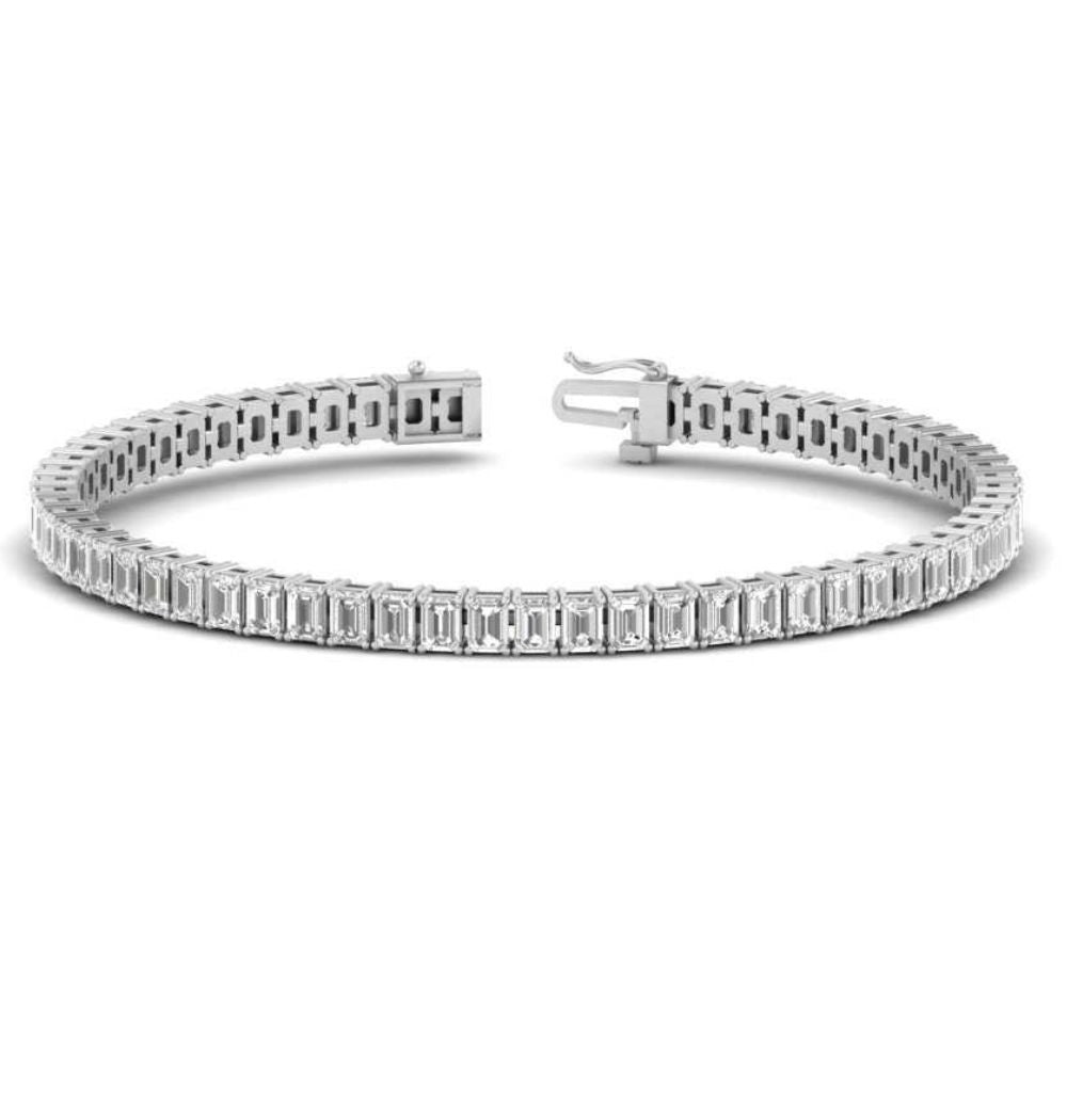 Emerald Cut Moissanite Diamond Tennis  Bracelet For Birthday Gift