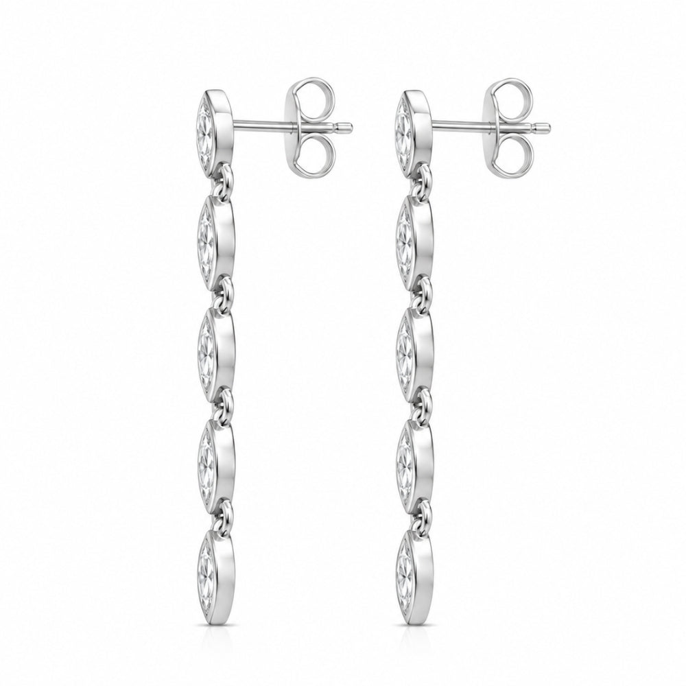 Moissanite Marquise Cut Bezel Set Drop Dangle Earring For Women