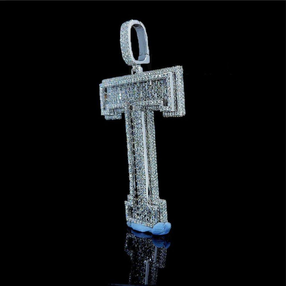 Latter T Iced Out Moissanite Baguette Cut Hip Hop Pendant