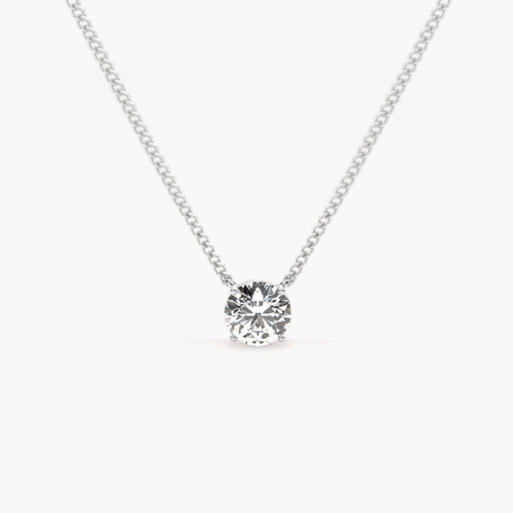 Colorless Moissanite Round Cut Basket Prong Solitaire Pendant
