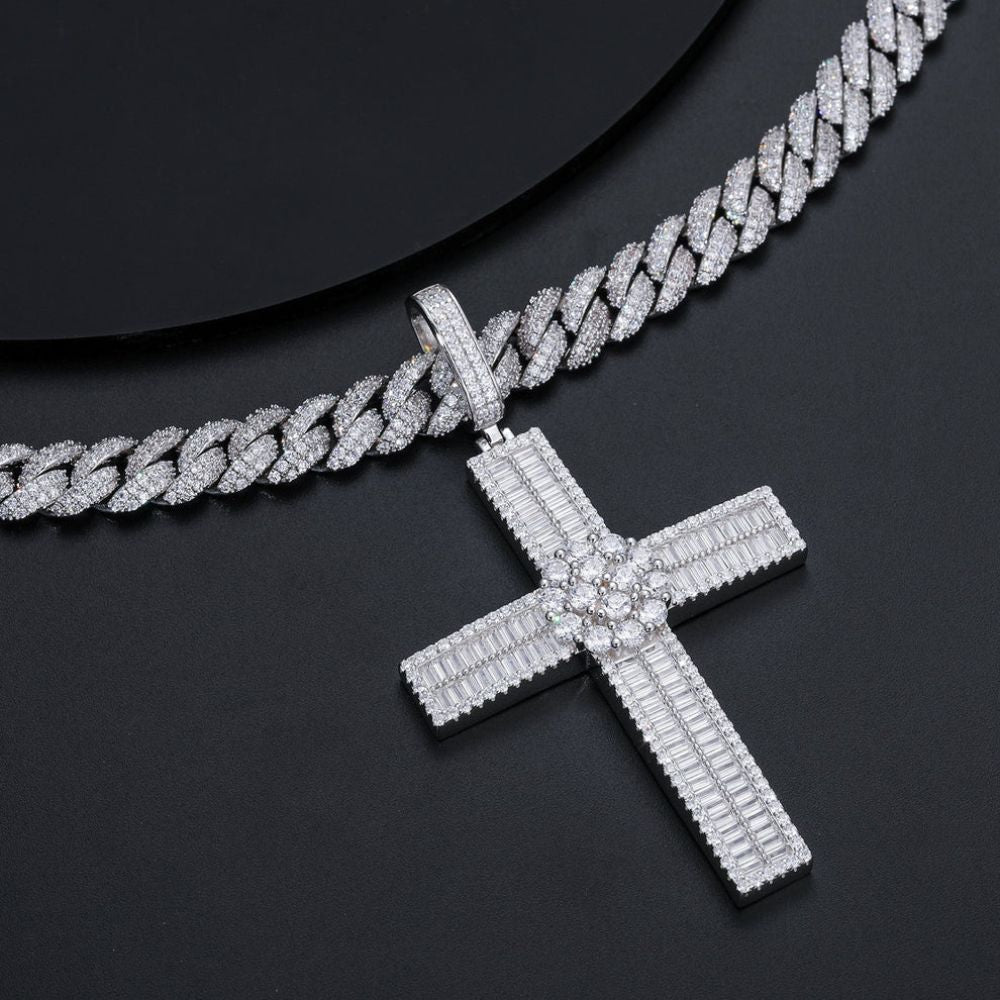 Moissanite Baguette Cut Iced Out Cross Pendant