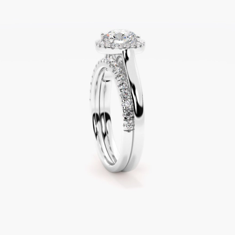 VVS1 Moissanite Round Cut Halo Bridal Ring Set