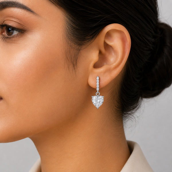 Heart & Round Cut Moissanite Classic Drop Dangle Earrings