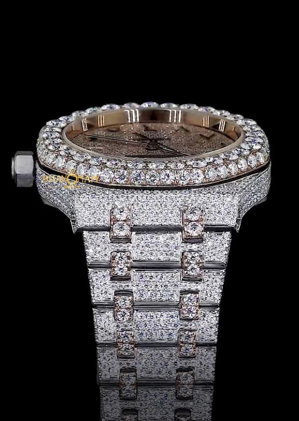 Dual Tone Moissanite Diamond Iced Out Arabic Dial Watch For Him