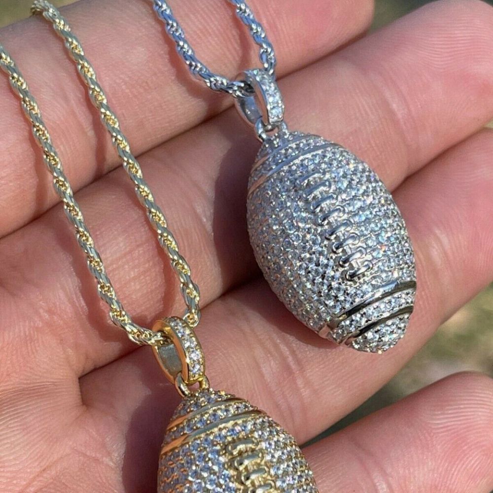Football Iced Out Moissanite Rapper Style Hip Hop Pendant