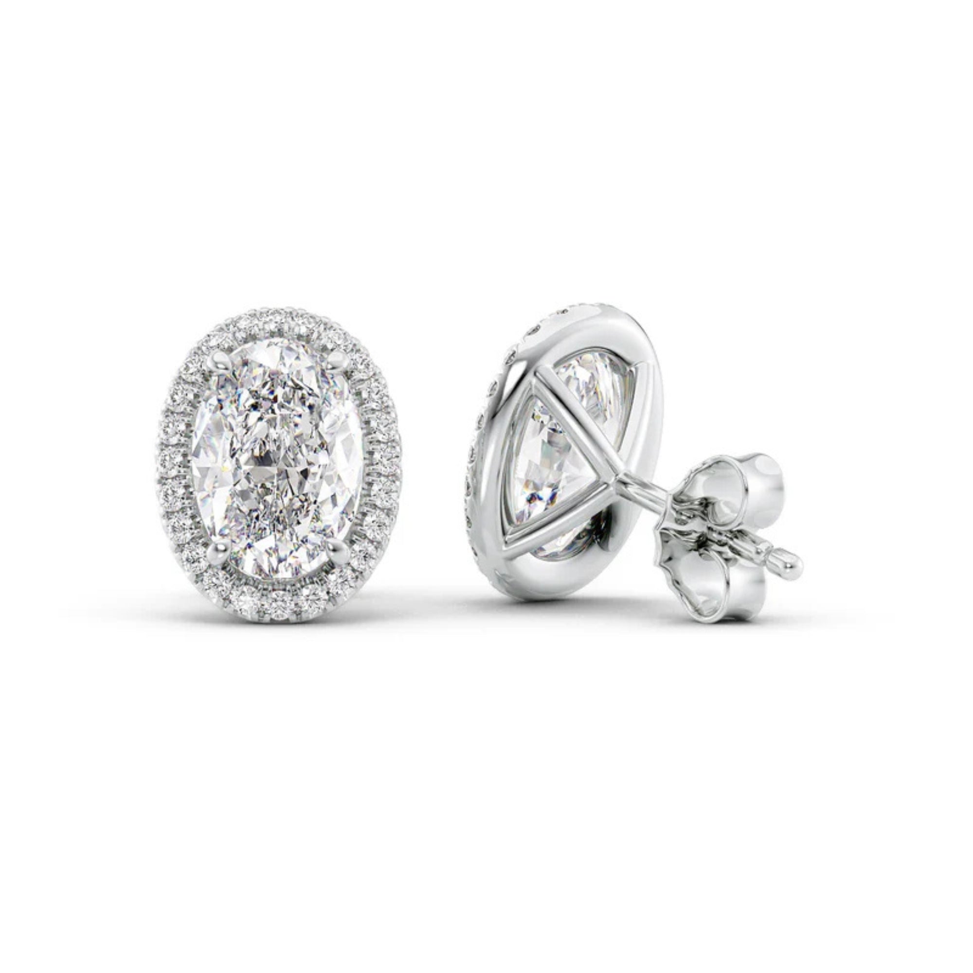 Moissanite Diamond Oval Cut Halo Stud Earring