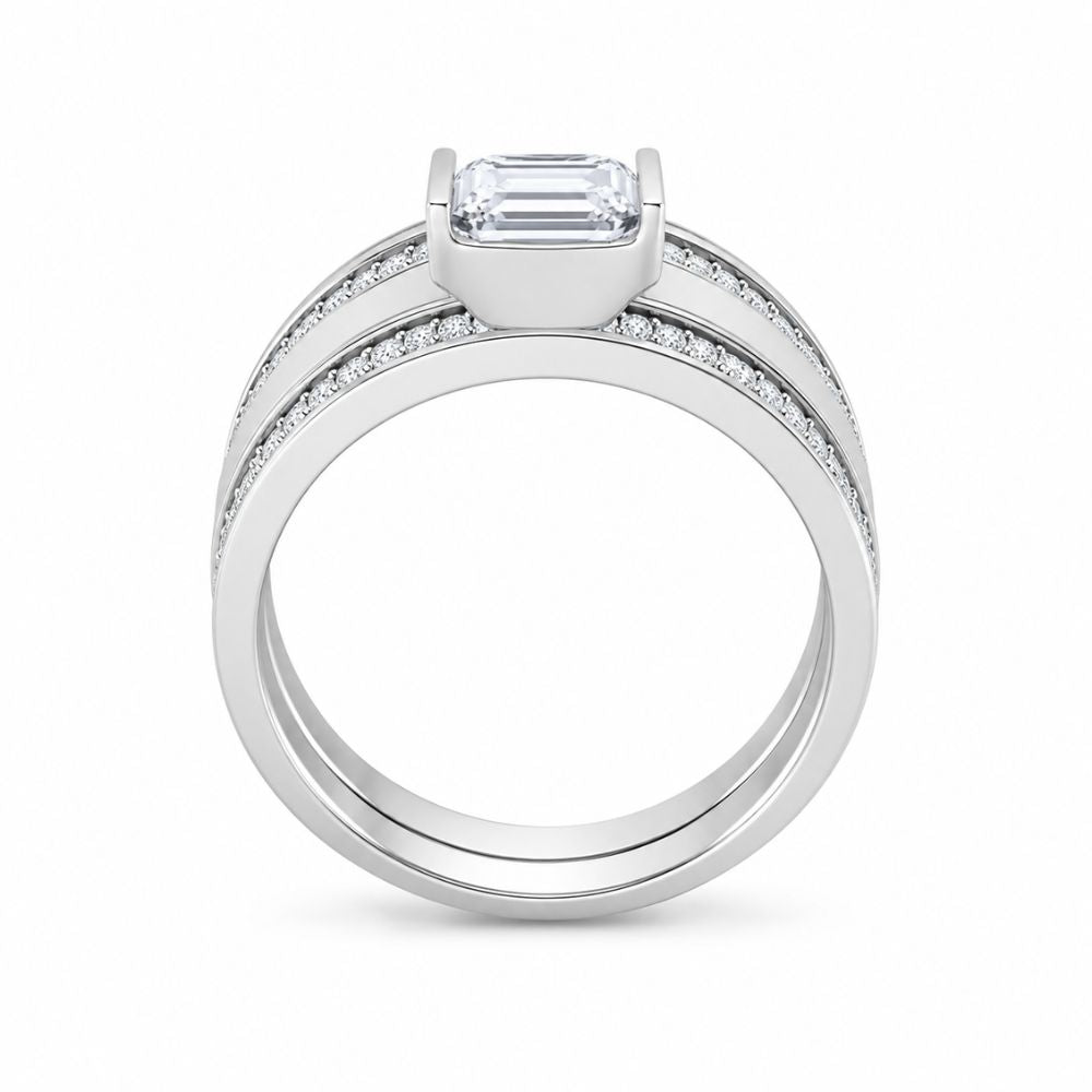 Emerald Cut Lab Grown Diamond Bar Set Engagement Ring