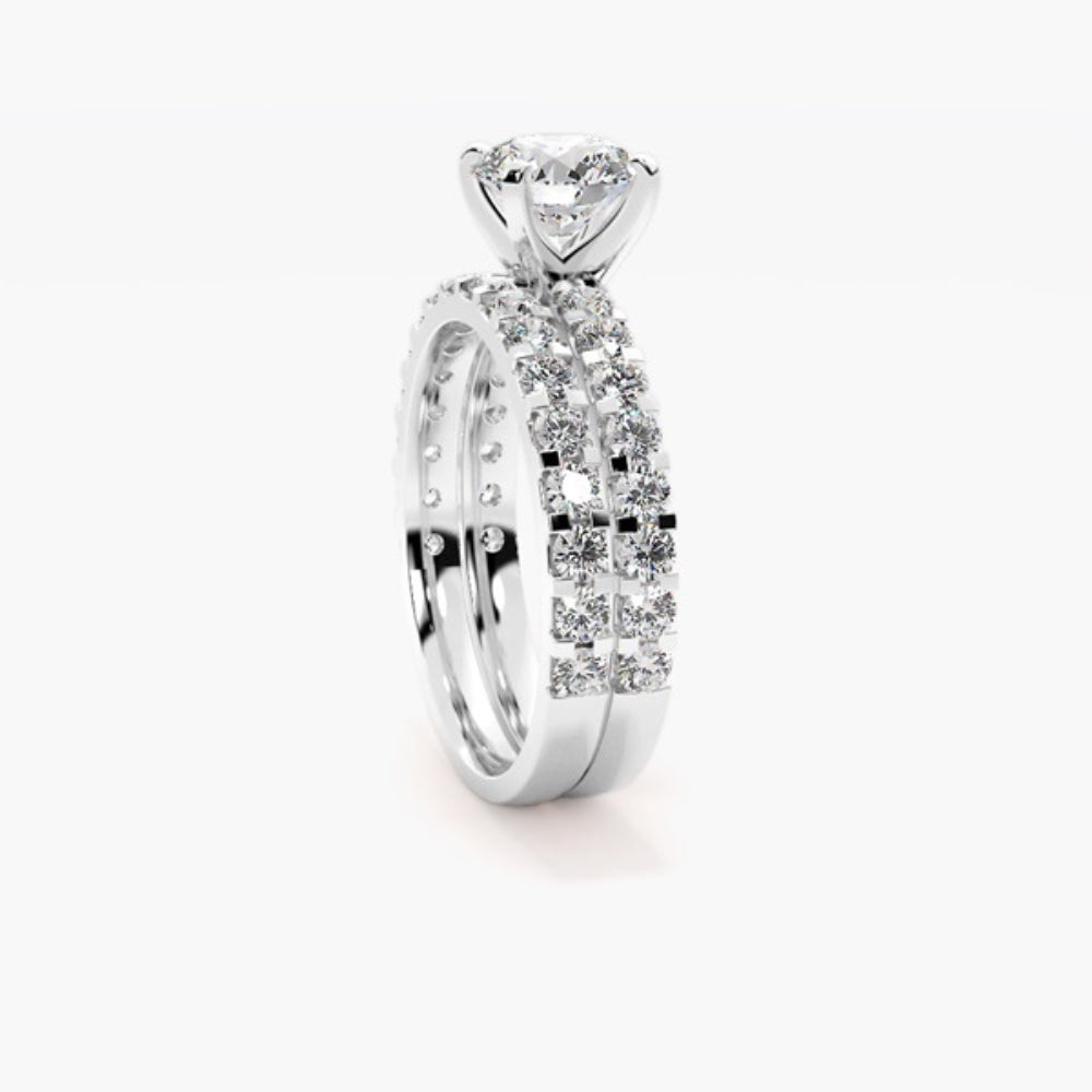 Round Cut Moissanite Pave Set  Bridal Ring Set