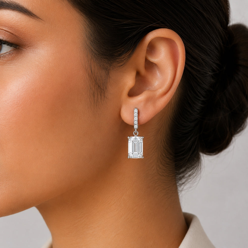 Colorless Moissanite Emerald Cut Women's Drop Earrings