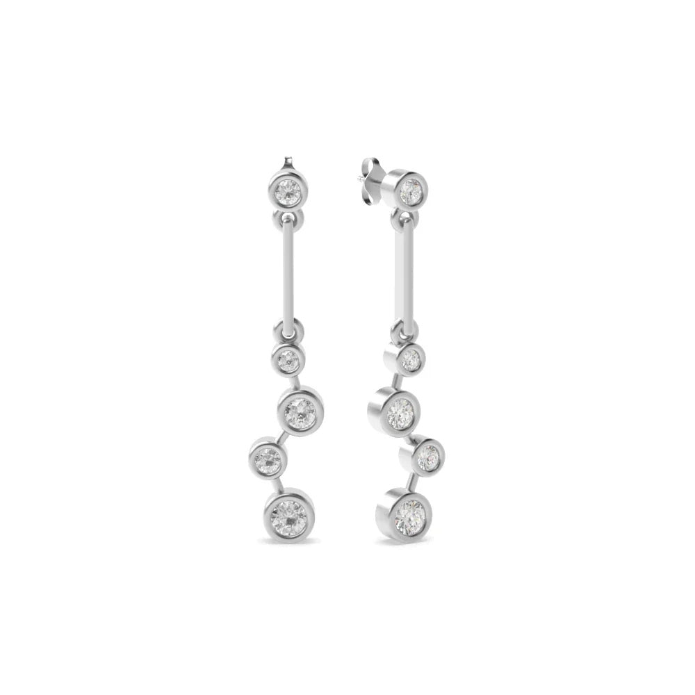 14K White Gold Bezel Set Round Moissanite Drop Dangle Earrings