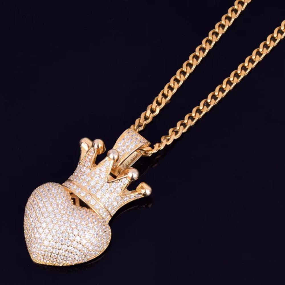 Round Cut Lab Grown Diamond Iced Out Heart Pendant