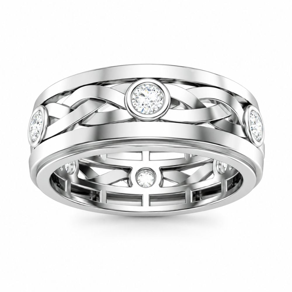 Round Cut Lab Grown Diamond Bezel Set Wedding Band