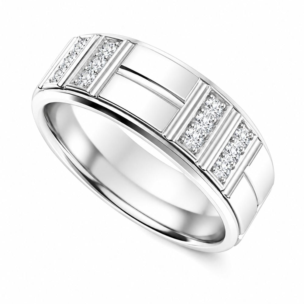 Round Cut Lab Grown Diamond Pave Set Wedding Band For Men