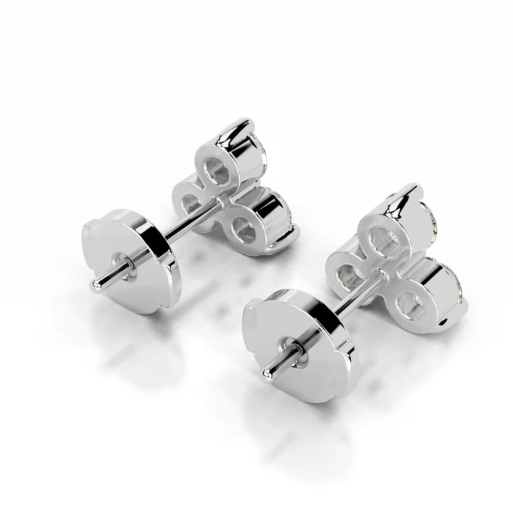 Colorless Moissanite Round Cut Three Stone Stud Earring