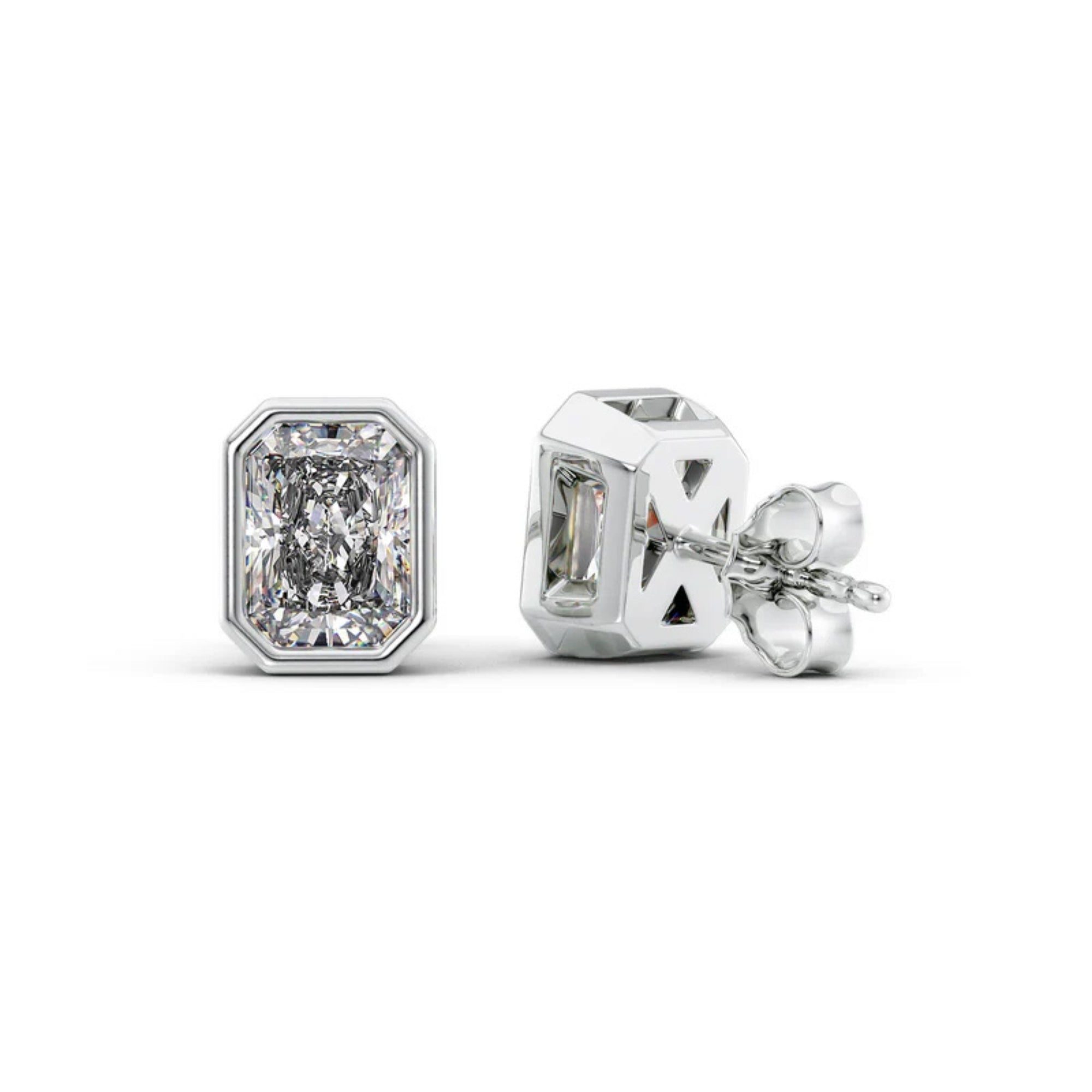 Solitaire Bezel Set Radiant Cut Moissanite Diamond Earrings
