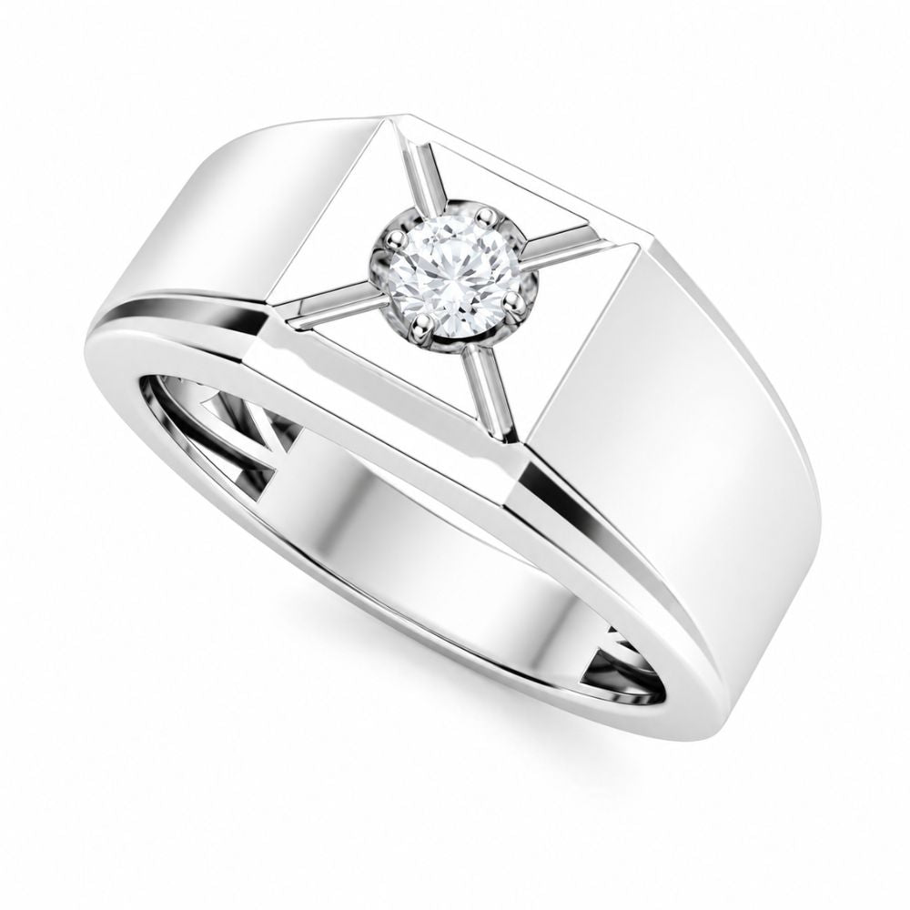 Round Cut Solitaire Lab Grown Diamond Classic Engagement Ring For Men