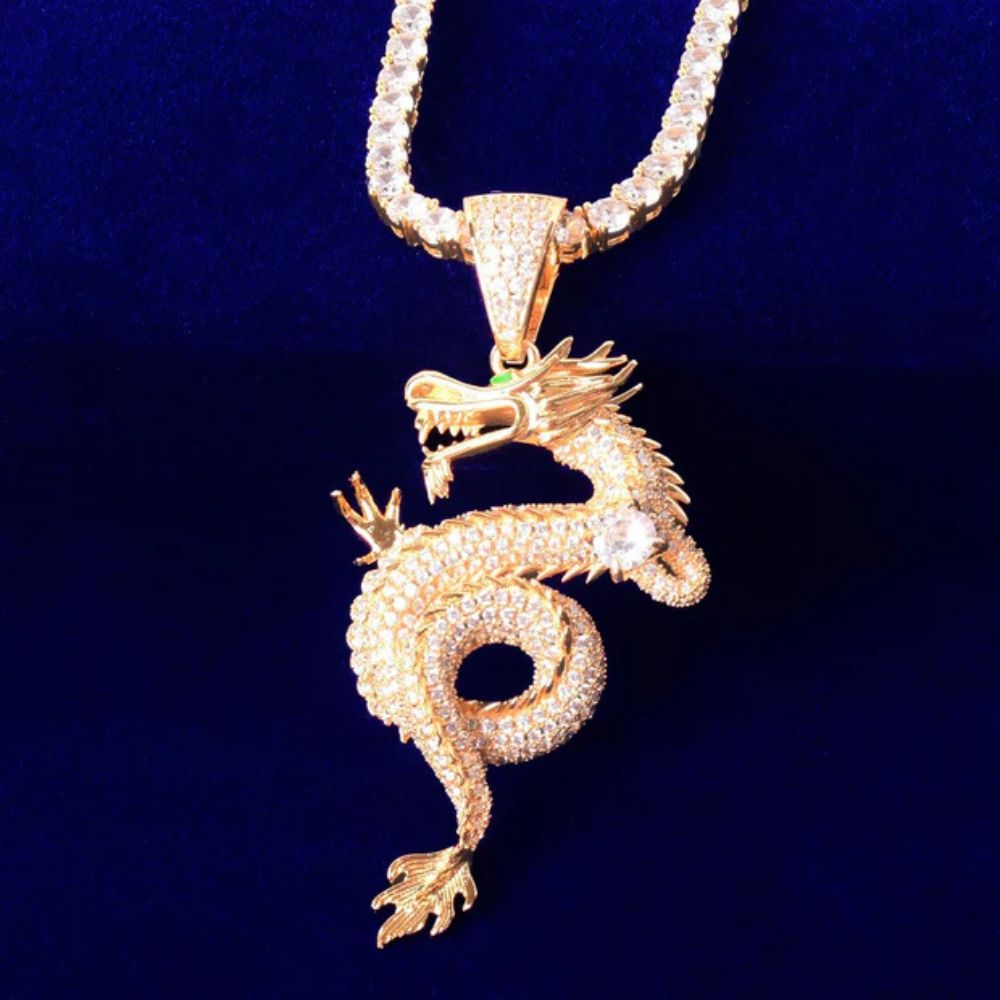 Round Cut Lab Grown Diamond Flooded Dragon Pendant