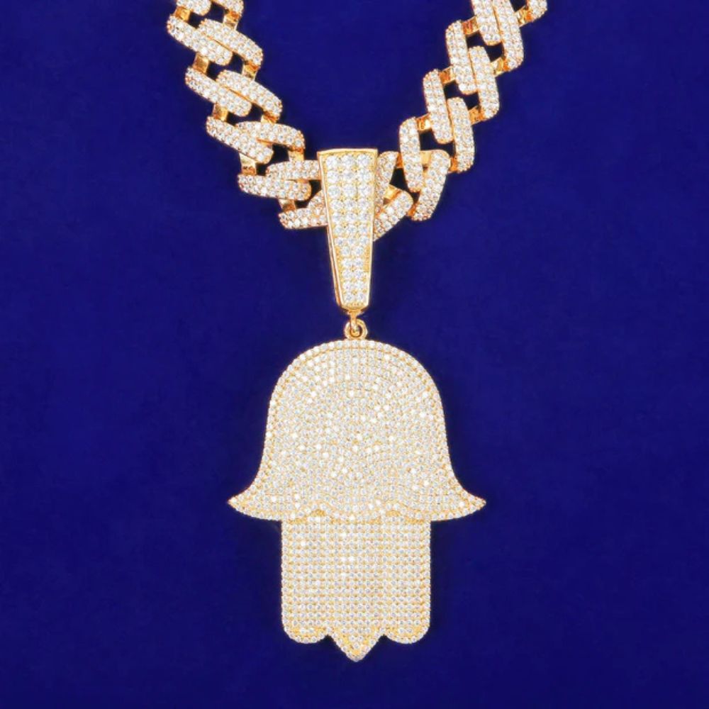 Men's Wear Hamsa Hand Round Cut Lab Grown Diamond Hip Hop Pendant